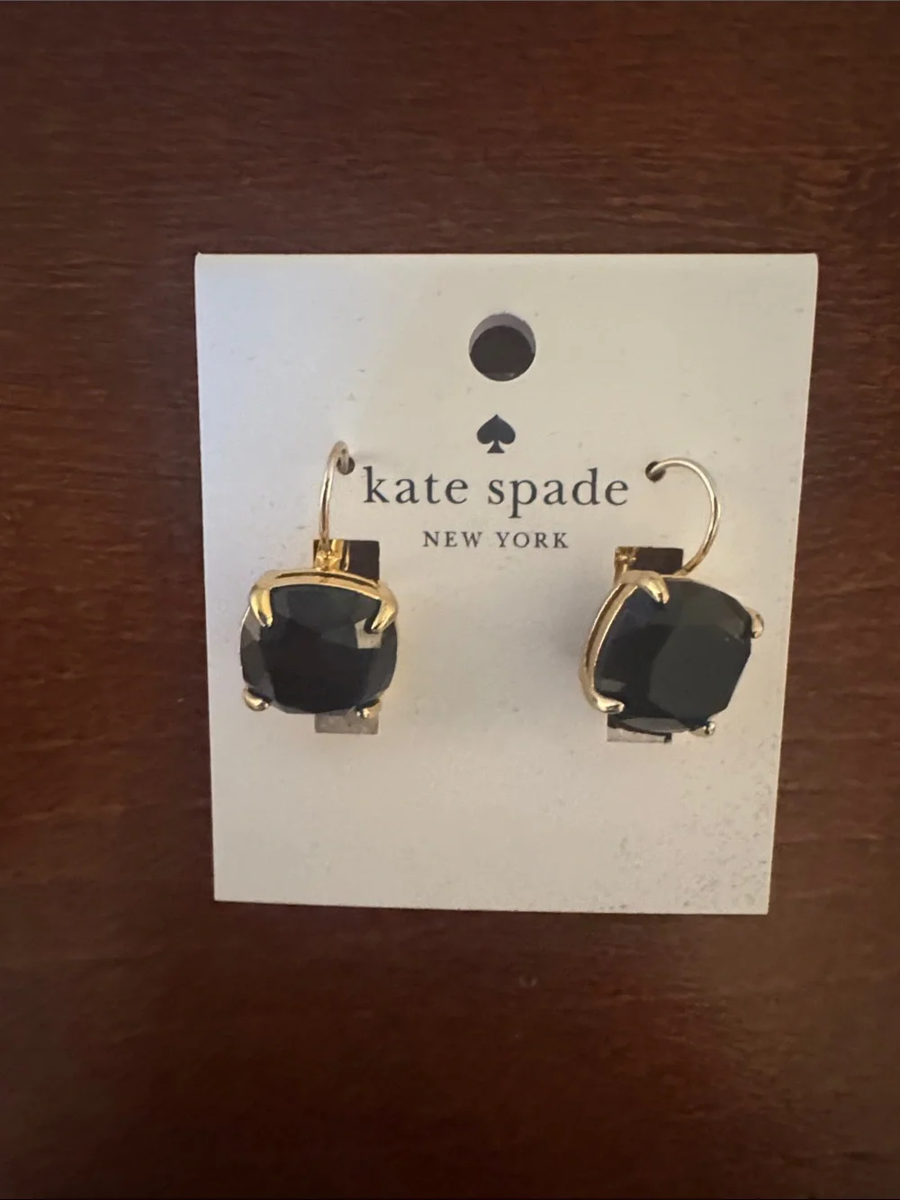 kate spade Black Stone Gold-Tone Hook Earrings. Brand new.